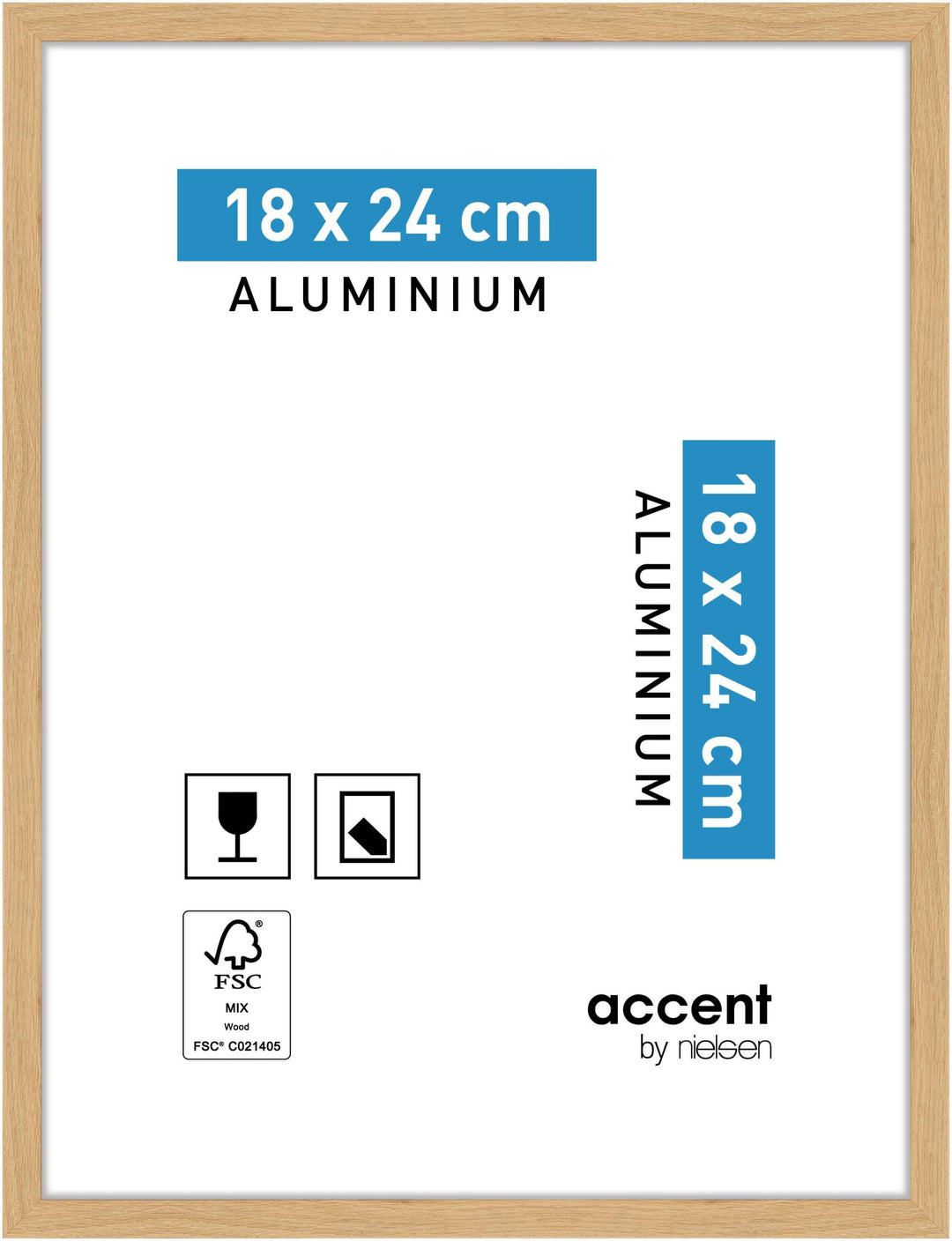 accent by nielsen Bilderrahmen, 18 x 24 cm, Aluminium, Eiche, Fotorahmen zum Auftstellen und Aufhäng