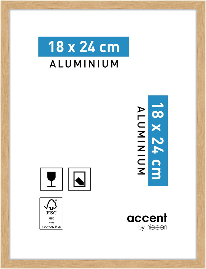 accent by nielsen Bilderrahmen, 18 x 24 cm, Aluminium, Eiche, Fotorahmen zum Auftstellen und Aufhäng
