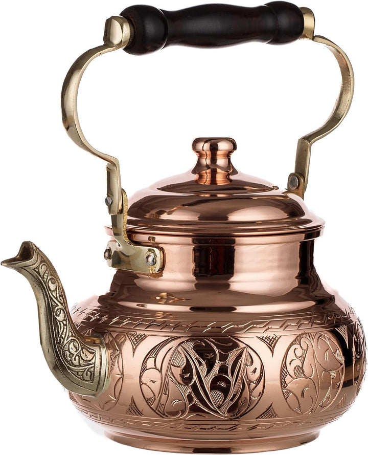 DEMMEX Teekanne mit Gravur, handgefertigt, 1 mm dick, unbeschichtetes Kupfer, 1,6 l