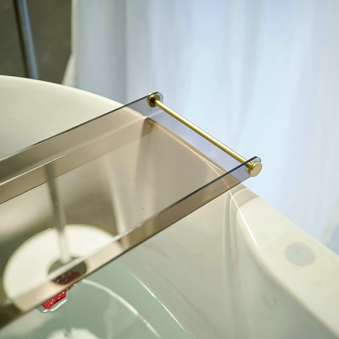 Luxus-Badewannen-Tisch Caddy mit goldenen Griffen - Tablett für Dusche und Badewanne Schwarz - mit G