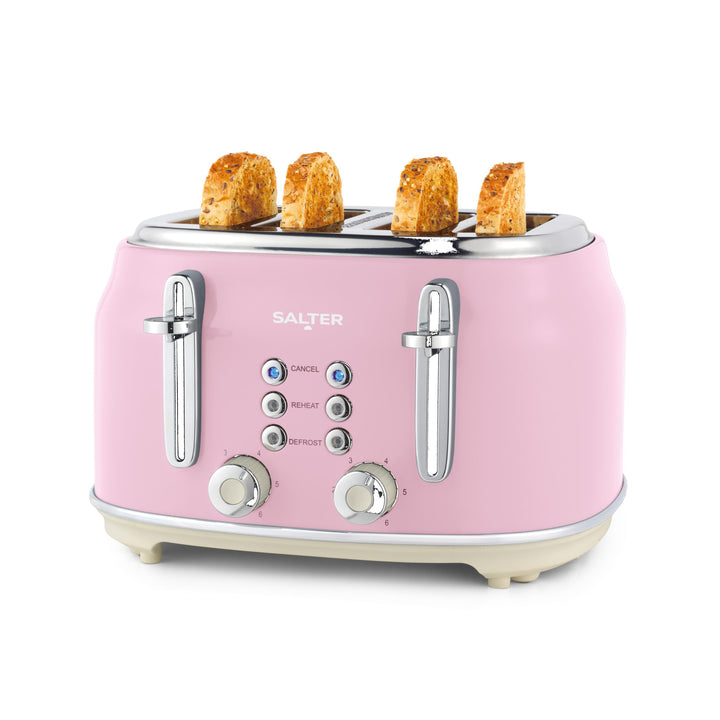 Salter Retro Toaster 4 Scheiben – Breite Schlitze, 6 Bräunungsgrad, Auftauen, Aufwärmen, Abbrechen F