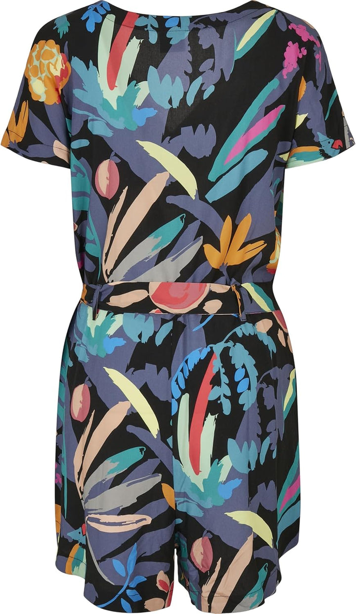 Urban Classics Damen Ladies Short Viscose Belt Jumpsuit T-Shirt 3XL Blackfruity, 3XL Blackfruity