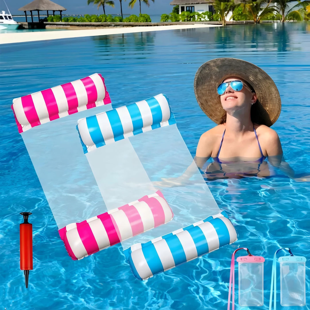 2 Stück XL Luftmatratze Pool 4 IN 1 Wasserhängematte mit Netz - Aufblasbare Schwimmmatte Wasserspiel