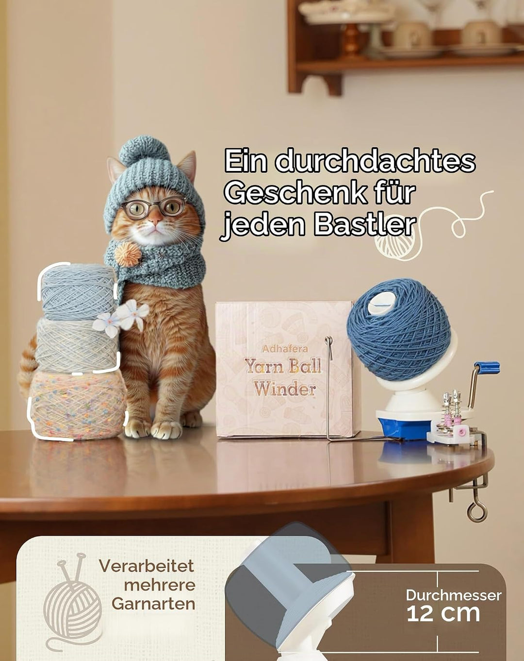 Adhafera Wollwickler mit Garnführung, Einfach zu Installierender Garnwickler, Ein Guter Helfer Für G