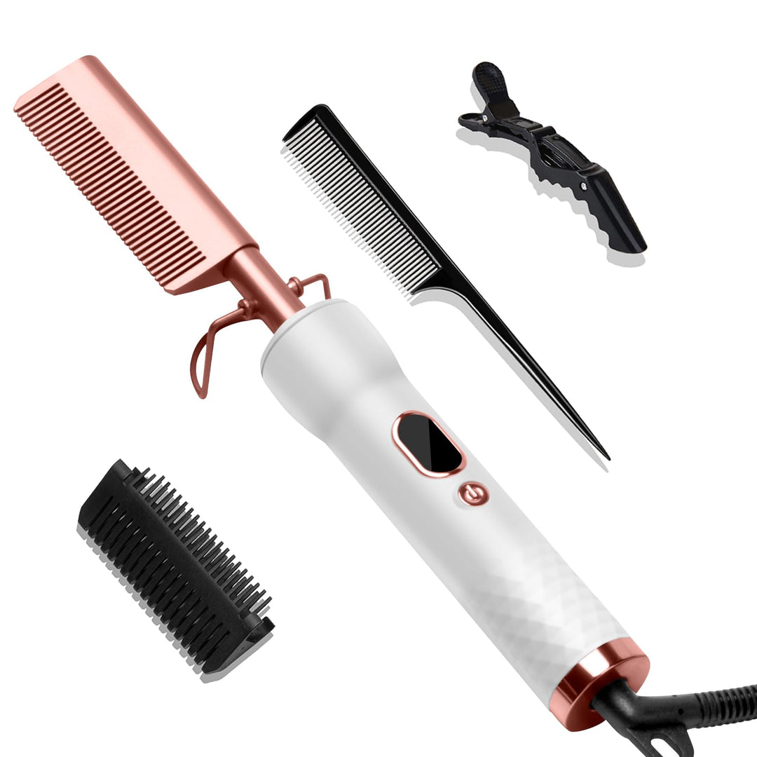 UKLISS Glätteisen Glättbürste, Hot Comb Elektrischer Heisskamm für Afro Haare & Perücken & Bart, Haa