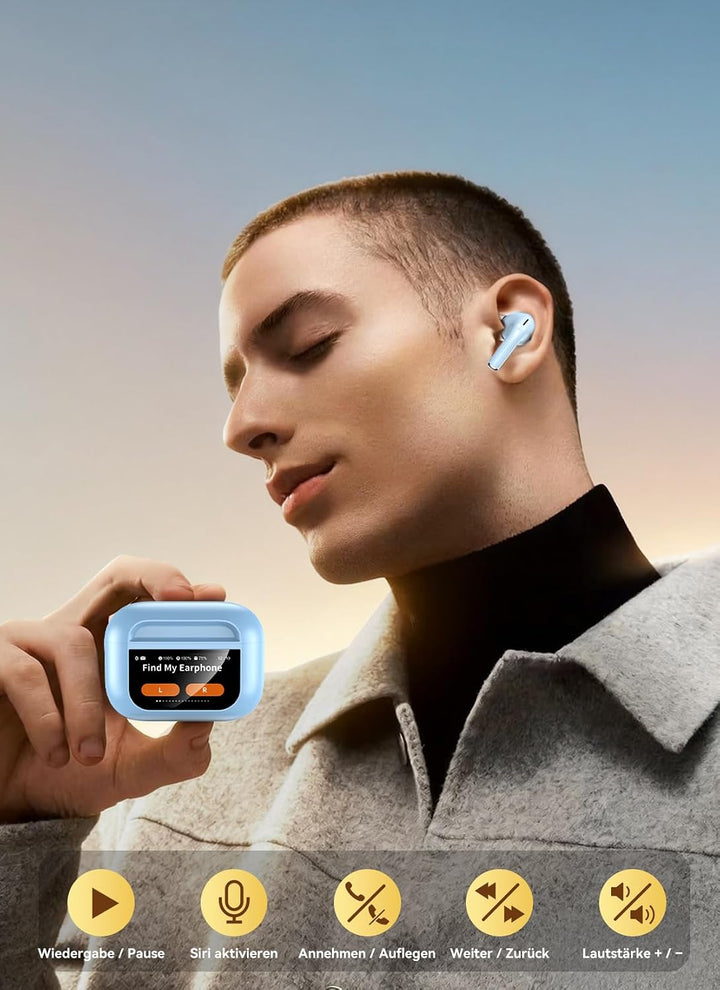 ZZU Kopfhörer Kabellose Bluetooth mit Smart Touchscreen, 48 Std. Laufzeit, Bluetooth 5.4 In-Ear Ohrh