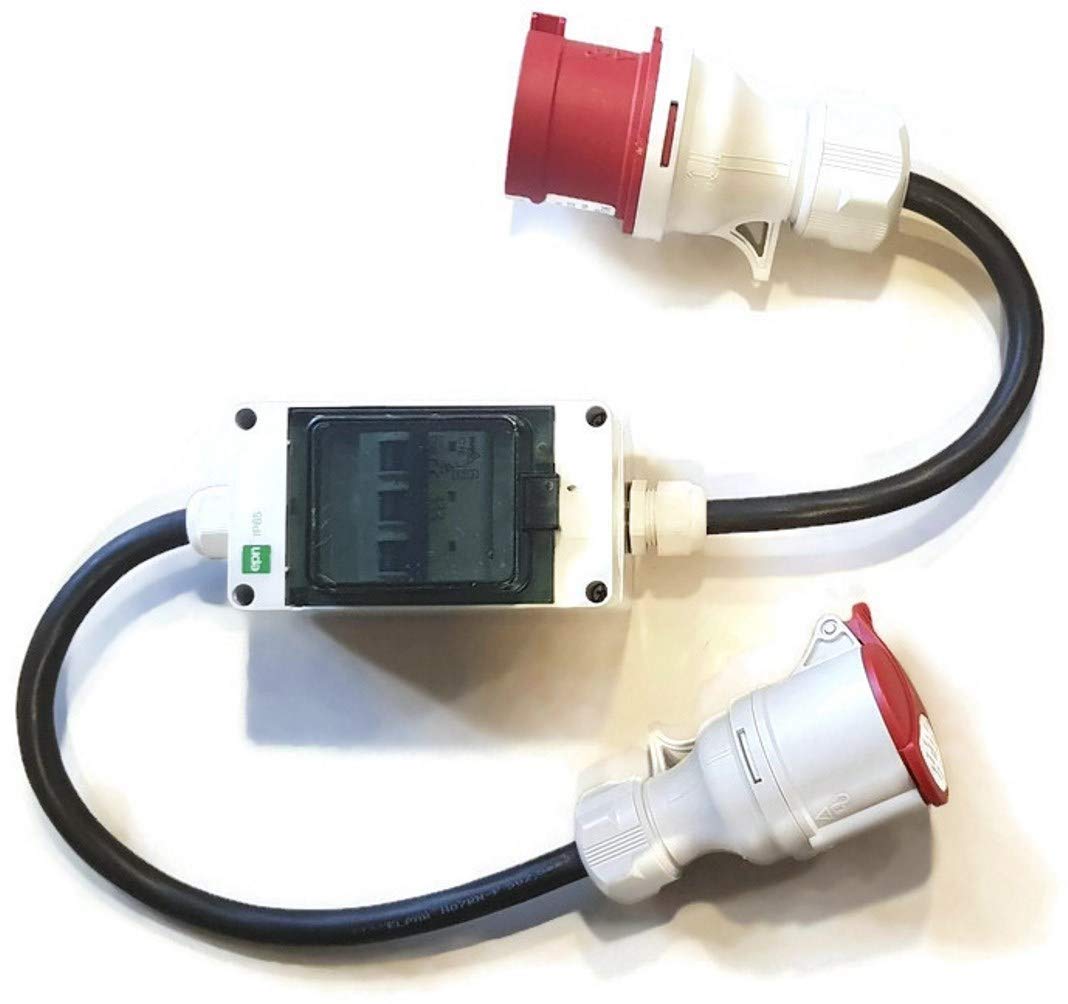 CEE 241201/S Stecker und Steckdose 32A / 16A 5x2,5mm mit 3 Sicherungen je 16A. 32A auf 16A mit Phase