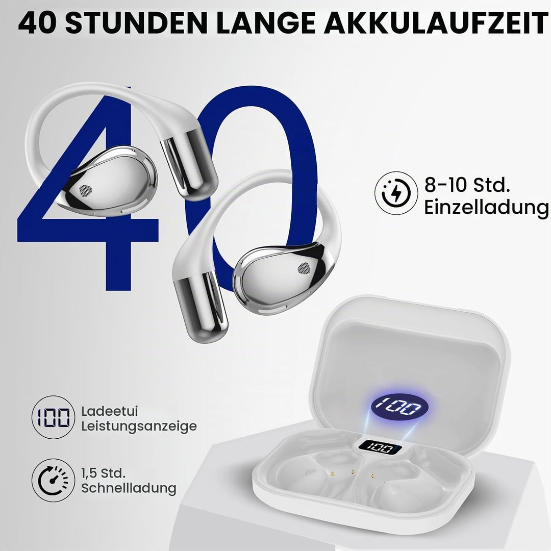 Bluetooth 6.0-Kopfhörer mit offenem Ohr, HD-Mikrofon, 40 Stunden Akkulaufzeit, LED-Display, IP7 wass