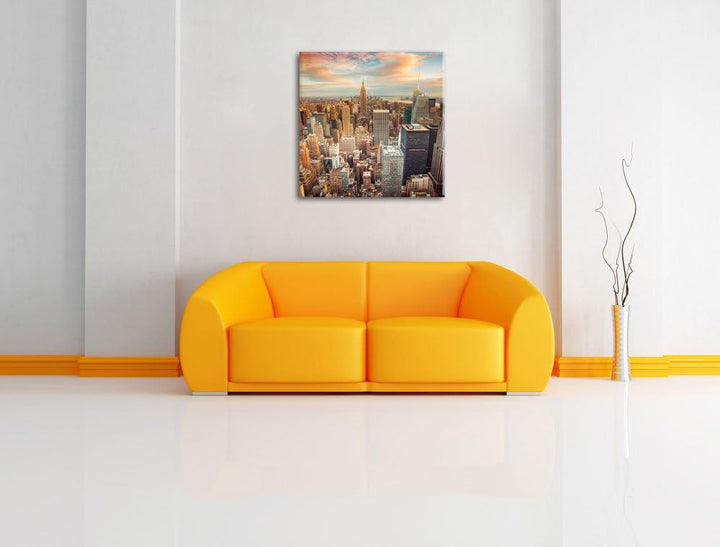 Skyline von New York, Format: 70x70 auf Leinwand, XXL riesige Bilder fertig gerahmt mit Keilrahmen,