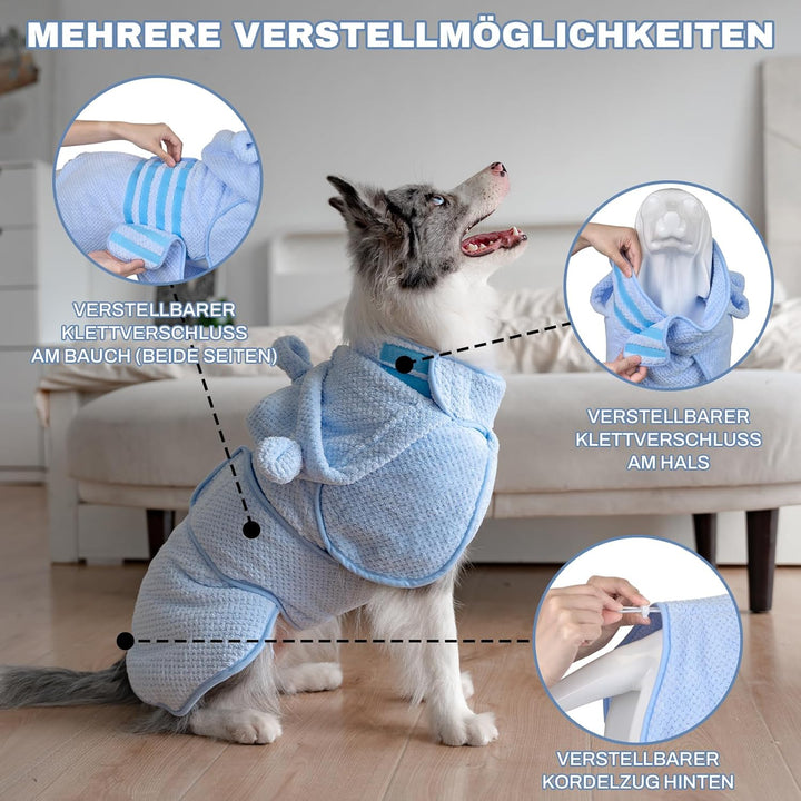 Bademantel Hund für Mittelgrosse/Grosse Hunde, Zweischichtig Verdickte Trockentücher für Hunde, Mikr