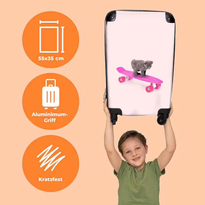 NoBoringSuitcases.com® Koffer Handgepäck Trolley Rollkoffer Kleine Reisekoffer mit 4 Rollen - Katze