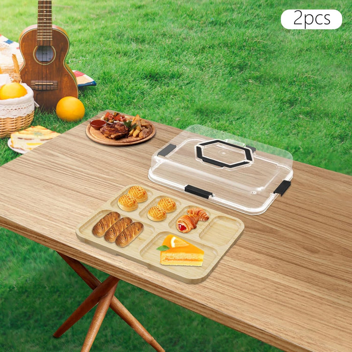 2-Set Charcuterie Boards Set mit 6 Fächern, Charcuterie Board mit Klappbarem Abdeckung, Reise-tragba
