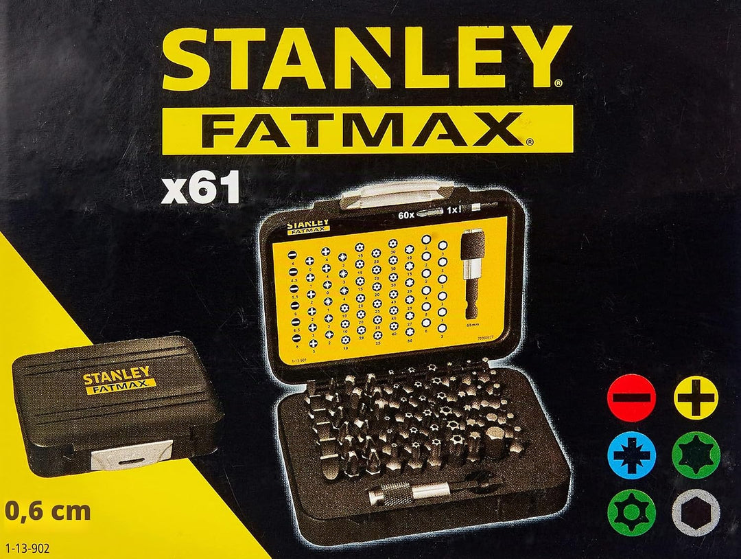 Stanley Bit-Sortiment, 1/4 Zoll, 61-teilig (SL/PH/PZ/TX/Innensechskant, inklusive magnetischer Bitha