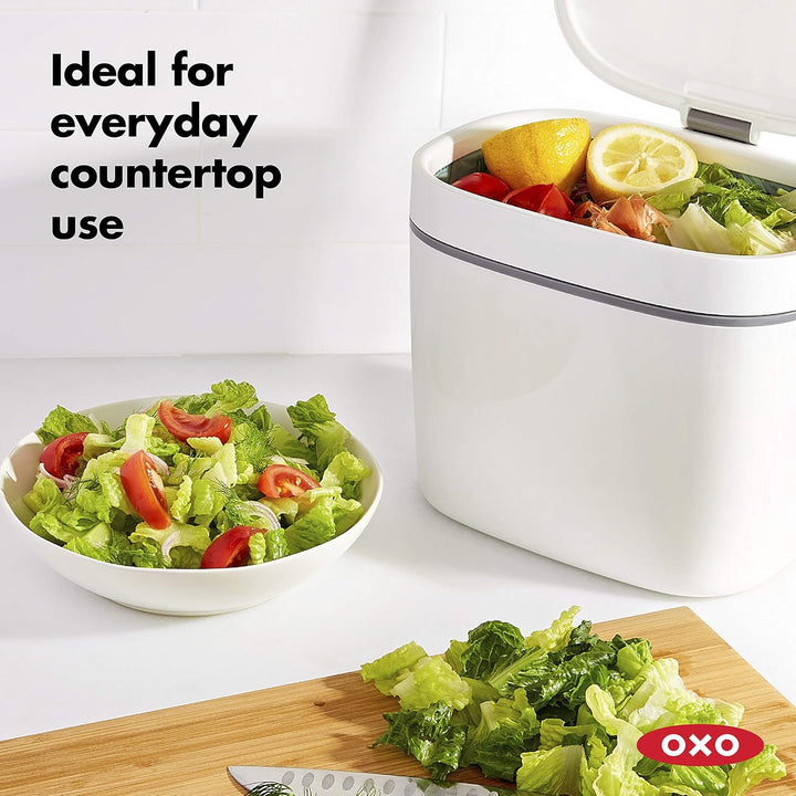 OXO Good Grips Komposteimer weiss – geruchsdichter Biomülleimer für die Küche – 6,6 l Weiss 6.6L, We