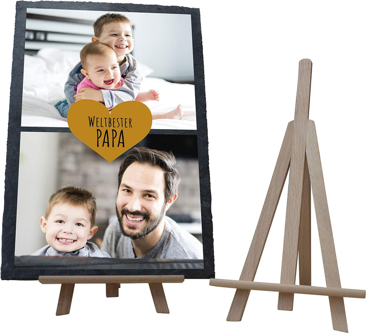 wandmotiv24 Schiefertafel Bester Papa, Aufstellschild 2 Bilder inkl. Spruch & Herz, Holz-Staffelei,