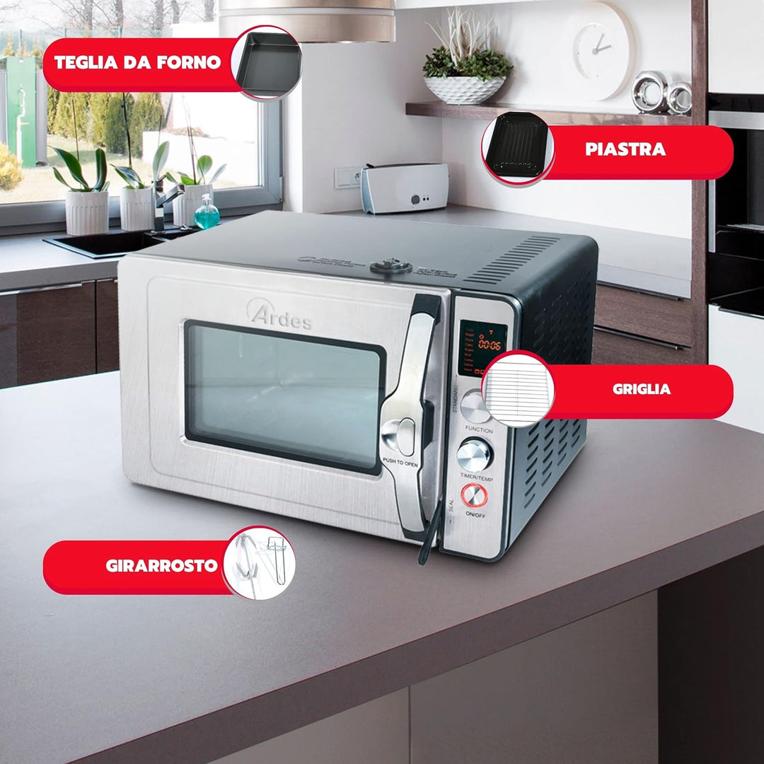 ARDES - Dampfbackofen 30 Liter Elektrischer Dampf-Kleinbackofen mit 9 Garprogrammen Timer doppeltes