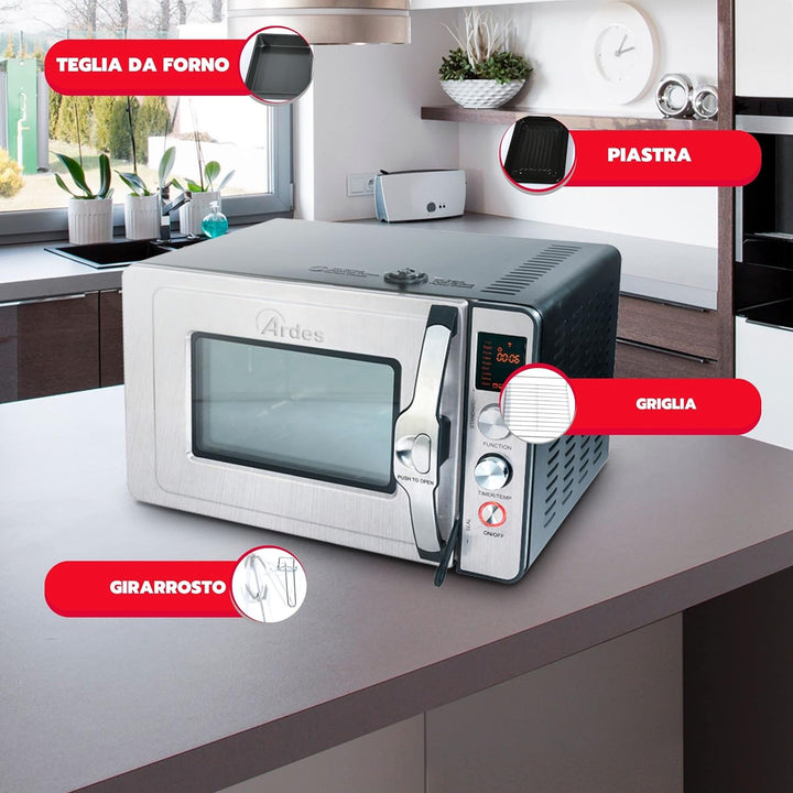 ARDES - Dampfbackofen 30 Liter Elektrischer Dampf-Kleinbackofen mit 9 Garprogrammen Timer doppeltes