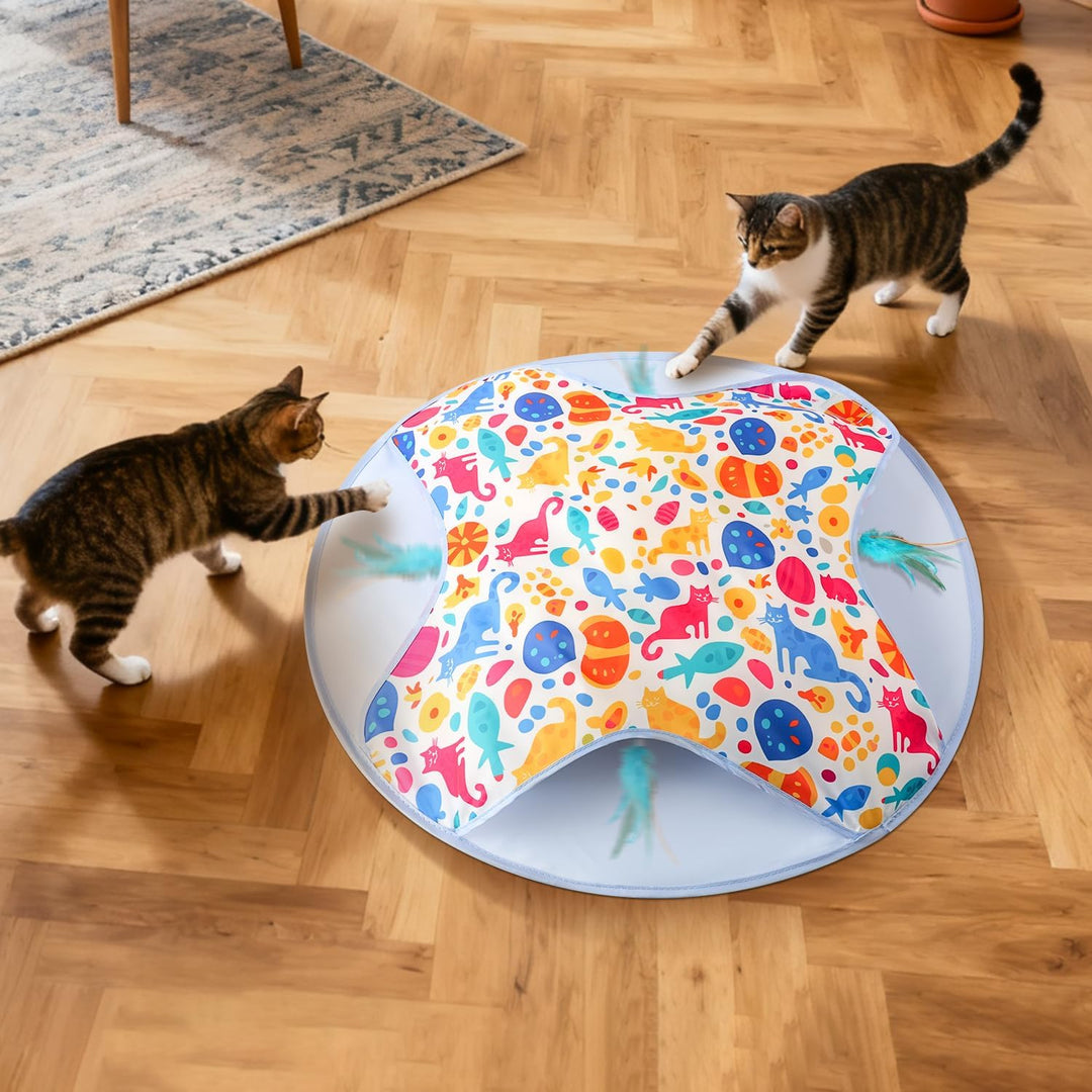 IOKHEIRA Interaktives Katzenspielzeug, versteckte Federn, 2-in-1 Automatik mit Versteckmodus, 2 Gesc