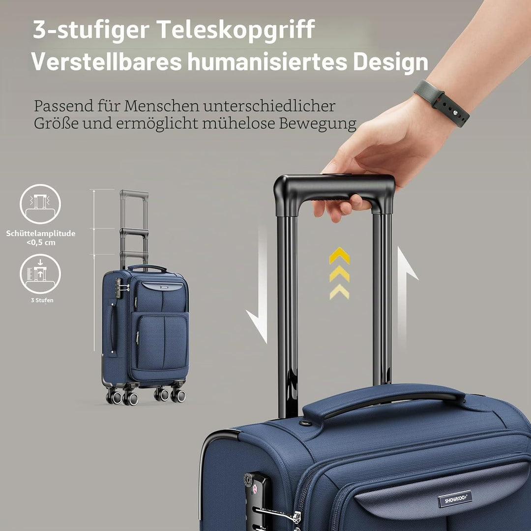 SHOWKOO Kofferset 3 Teilig Stoffkoffer Weichschale Erweiterbar Reisekoffer Leicht Haltbar Trolley Ha