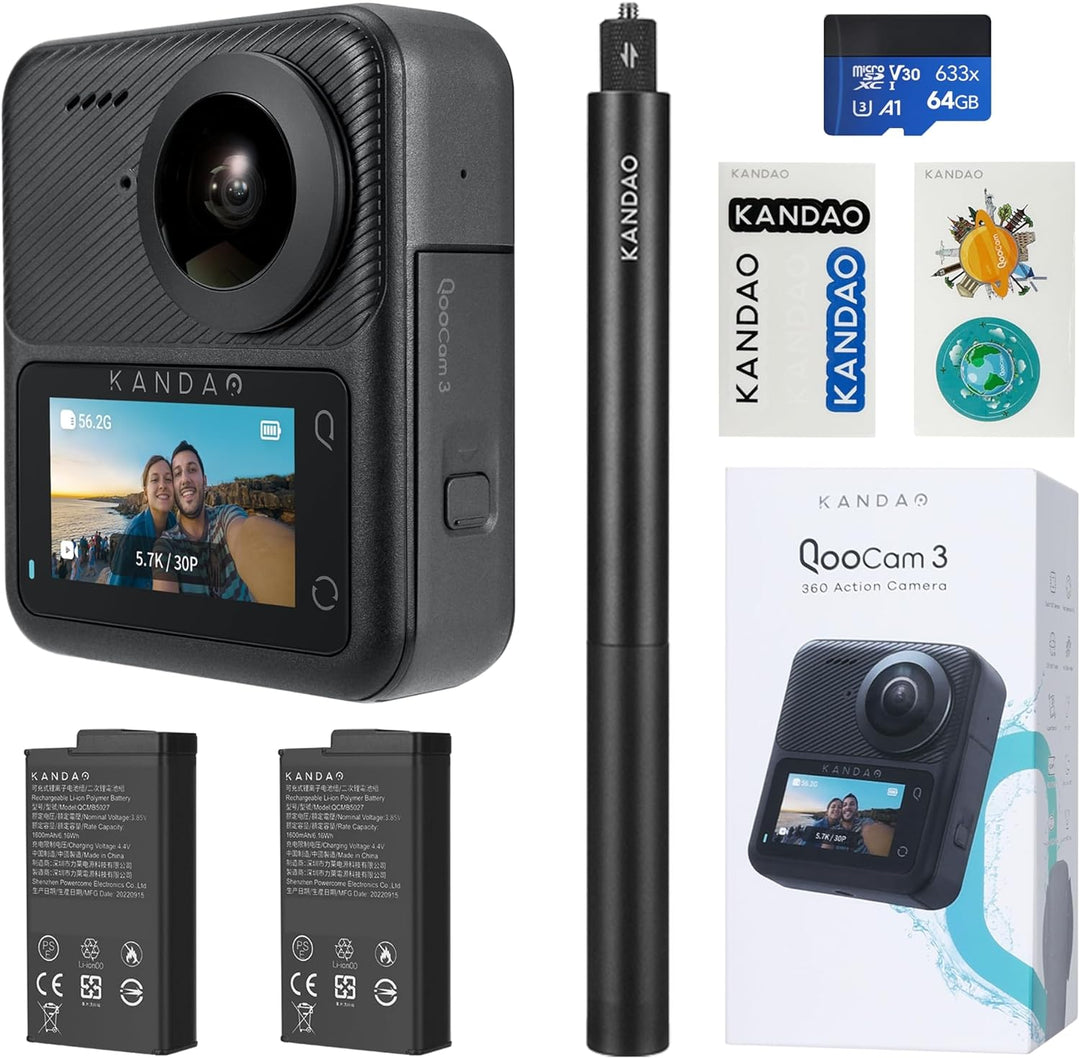 KanDao QooCam 3 Action Kamera, Reise Combo, 5.7K 62MP Foto 60fps Flawless 360 Video Kamera, Dual 1/1