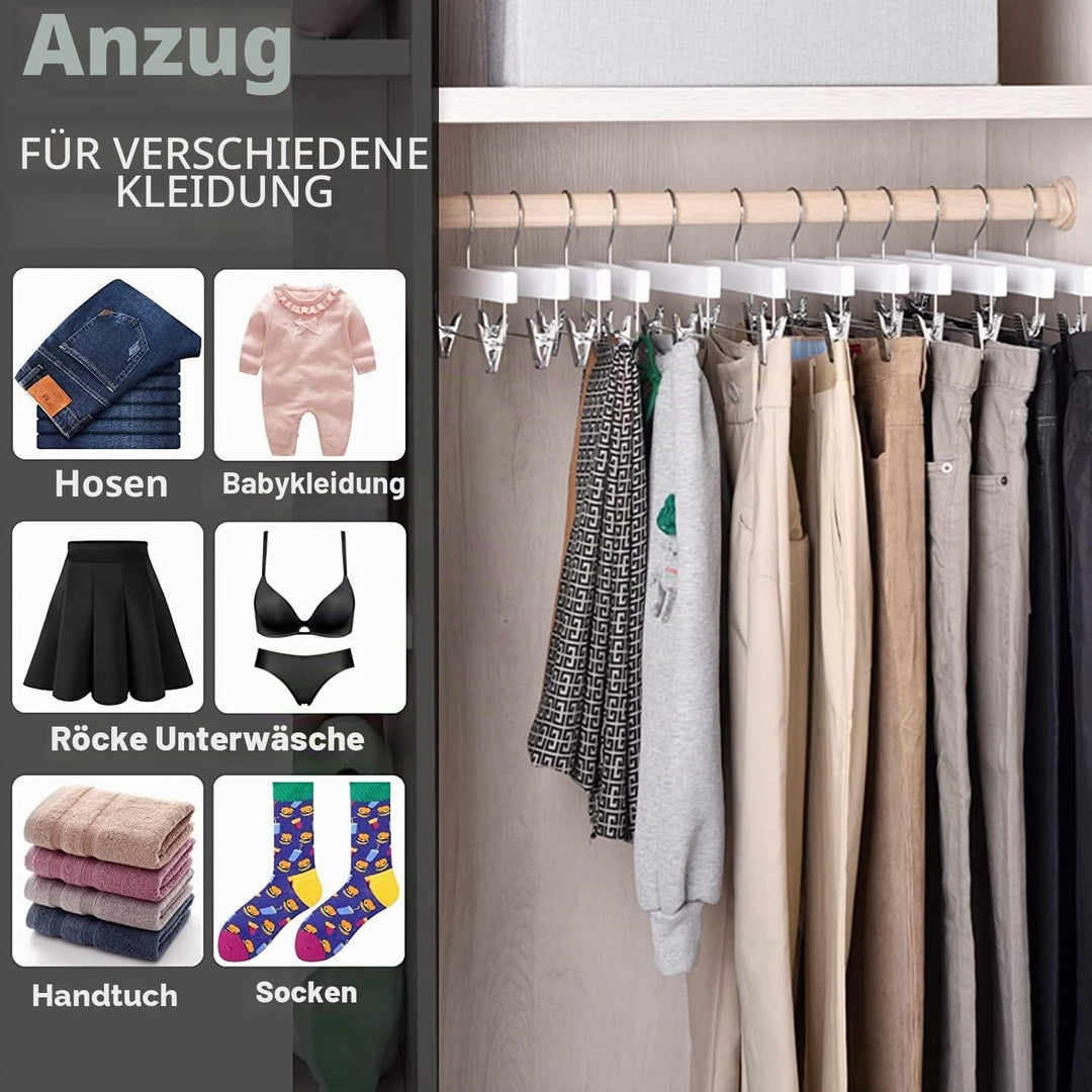 Amber Home 10 Stück 35,5cm Weiss Kleiderbügel aus Holz, Robust und Glänzend Hosenbügel Aufhänger für