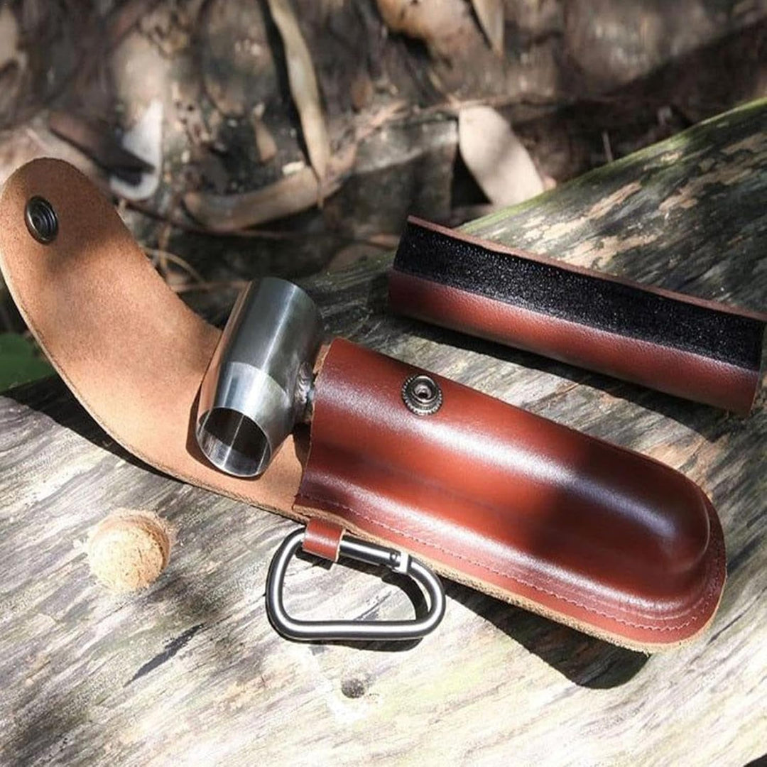 Handbohrer Bushcraft Manueller Schraubenschlüssel, Manueller Überlebensbohrer mit Lederhülle, Handbo