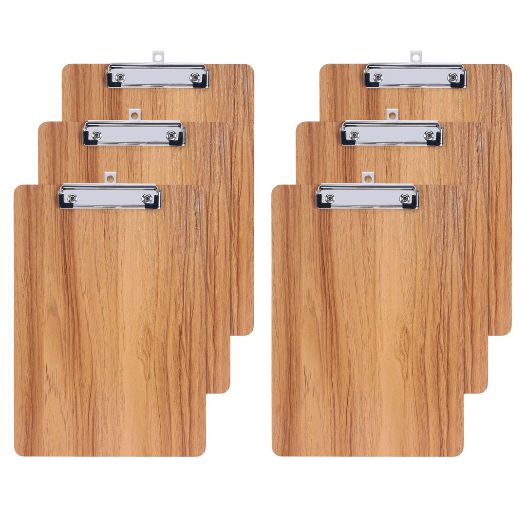 GUOKOFF Klemmbrett A5, 6 Stück Klemmbrett Holz, Hartplatten Klemmbrett A5 mit Gummierter Metalklemme