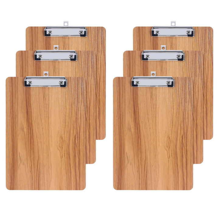 GUOKOFF Klemmbrett A5, 6 Stück Klemmbrett Holz, Hartplatten Klemmbrett A5 mit Gummierter Metalklemme