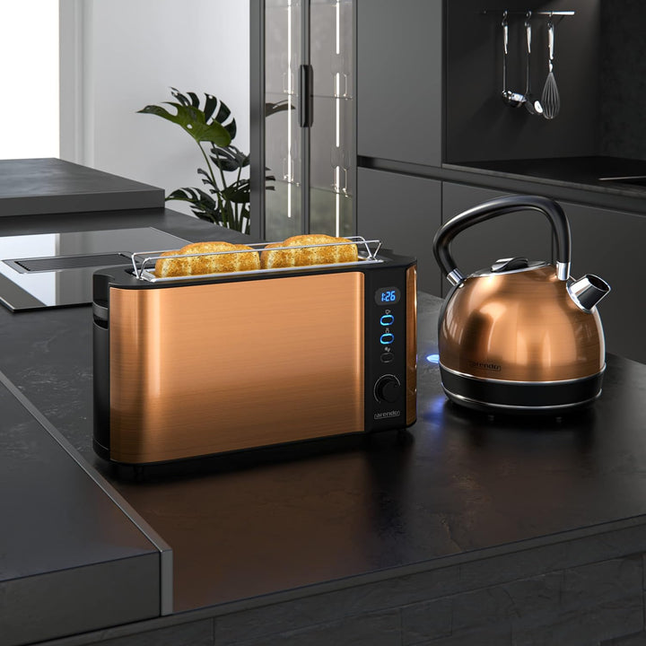 Arendo - Edelstahl Wasserkocher und Toaster in Kupferoptik - Wasserkessel max. 2200W - Kalkfilter -