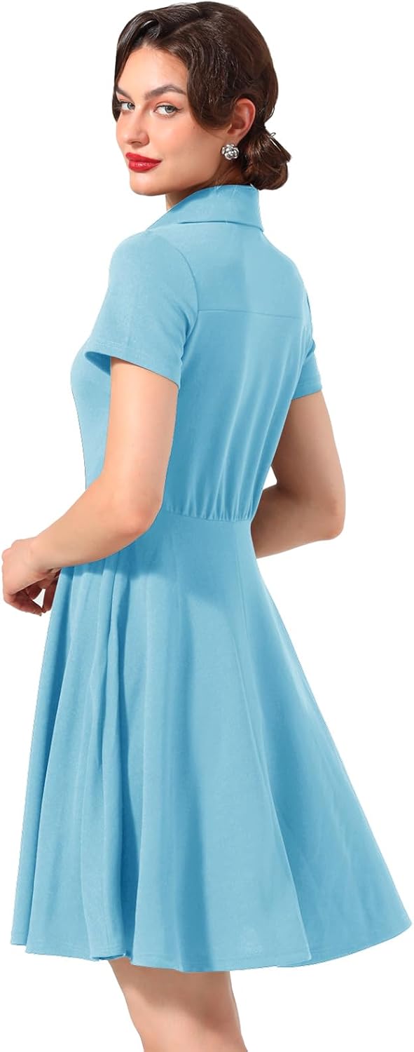 Vintage Retro 50s Cocktailkleid Rockabilly Kleider Damen Faltenrock XL Blau, XL Blau