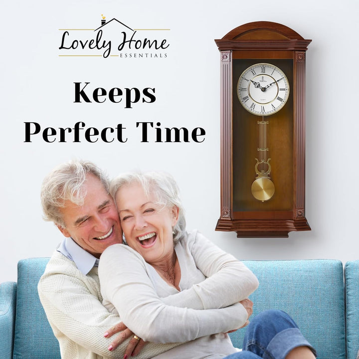 Verona Edel Holz Pendel Wanduhr mit Glas Front – Schöne und dekorative Uhr mit mittelgross braun fin