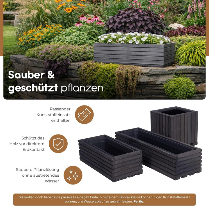 BooGardi Blumenkasten mit Einsatz · Anthrazit 64cm x 20cm x 14cm · 4 Farben 3 Grössen · Pflanzgefäss
