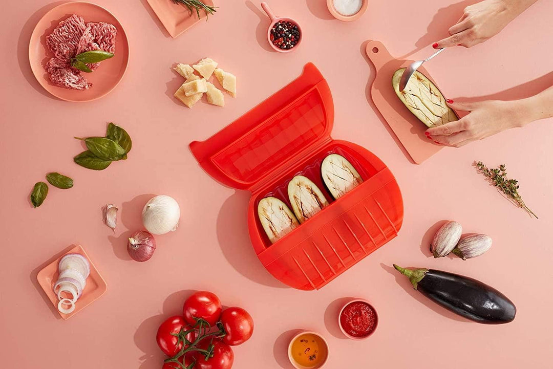 Lékué - Dampfbox mit Einlegeboden, 3-4 Personen, Fassungsvermögen: 1400 ml rot, Rot