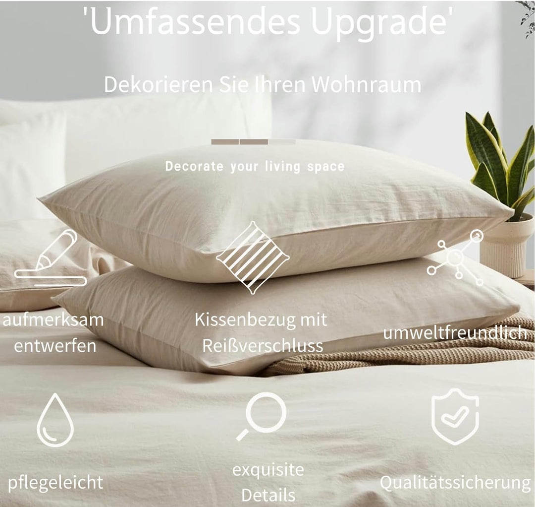 Boqingzhu Baumwolle Bettwäsche 155x220cm Beige Creme Taupe Einfarbig Uni Ästhetik Weich Renforce Bau