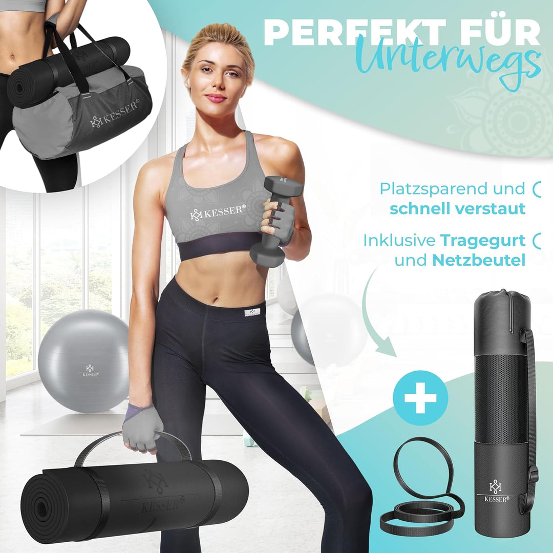 KESSER® Gymnastikmatte mit Tragegurt rutschfest TPE Yogamatte Gepolstert &amp; rutschfest Fitnessmatte,