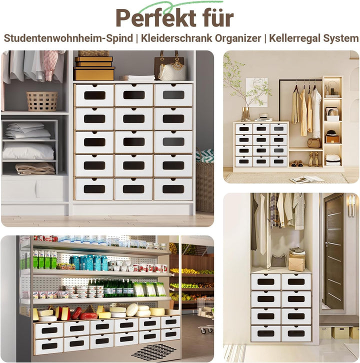 10x Aufbewahrungsbox in Weiss und Braun – Stapelbare Schuhbox aus Kraftpapier mit Sichtfenster, Falt