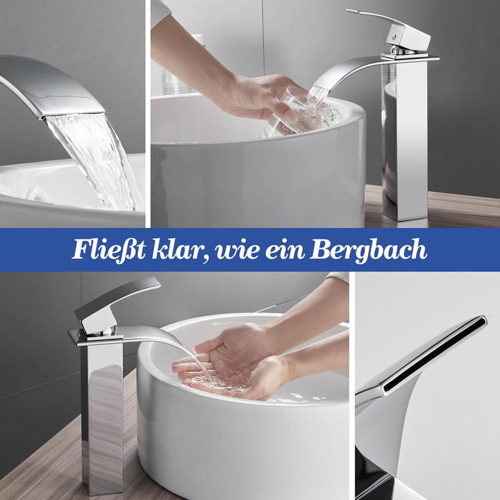 Hoch Wasserhahn Bad, Wasserfall Einhebel Waschtischarmatur, Mischbatterie Waschbecken Kaltes und Hei