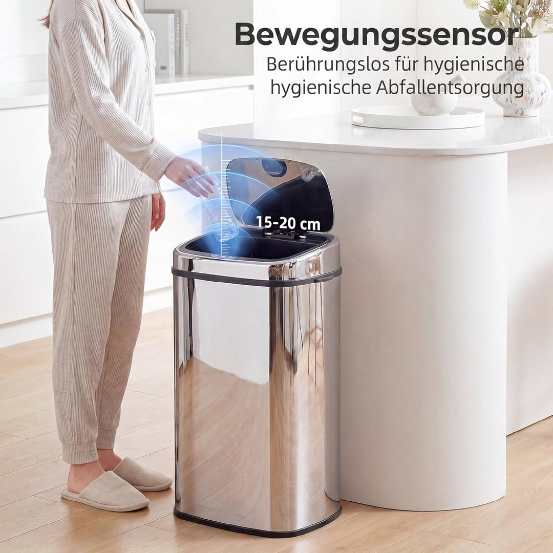HOMCOM Mülleimer Automatik mit Sensor Abfalleimer Küche Edelstahl Silber (68L), 68L