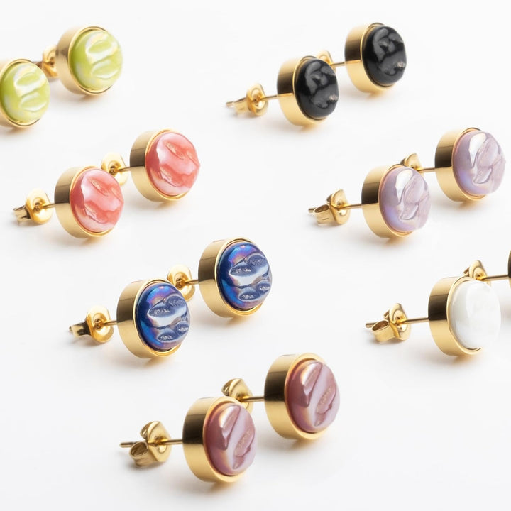 Kleine Ohrstecker gold mit Stein • Ohrringe für Damen • Nachhaltiger Modeschmuck aus Edelstahl & rec
