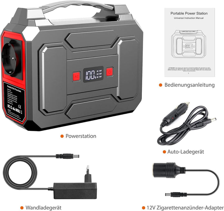 Powkey Tragbare Powerstation 99Wh/27000mAh Tragbares Powerbank 100W Solargenerator mit 230V AC/QC 3.