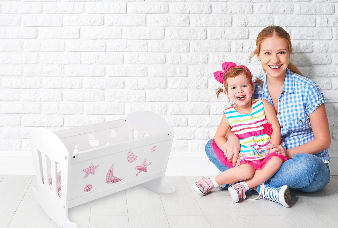 small foot Puppenwiege Traumfabrik aus Holz, mit Verzierungen, Bett inkl. Decke, Kissen, Matratze, a