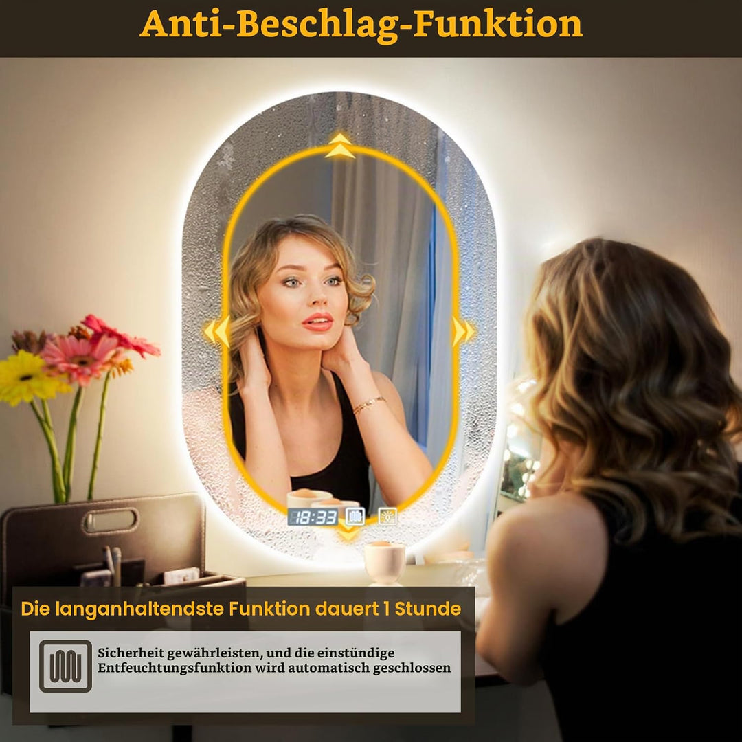 Oval LED Badezimmerspiegel,Spiegel mit Beleuchtung Bad 50x75cm, Badspiegel mit Beleuchtung mit Touch