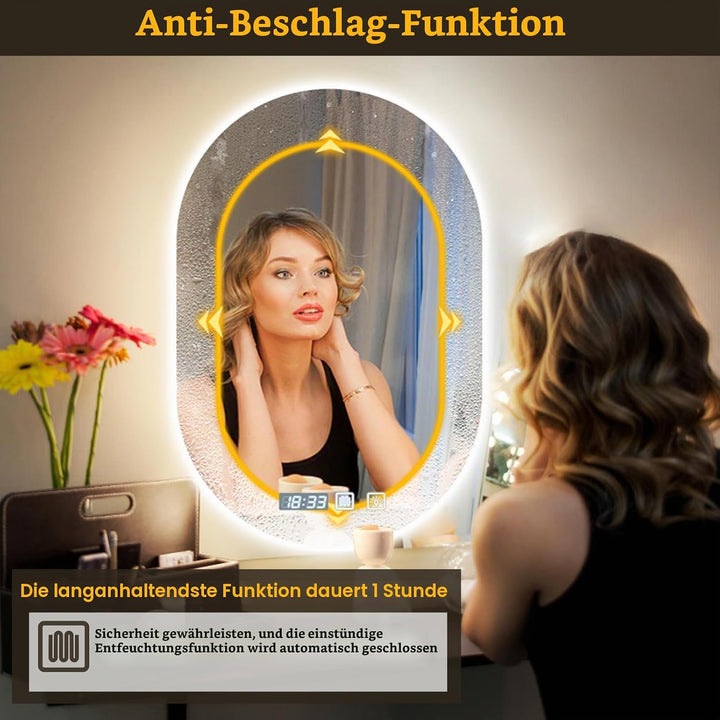 Oval LED Badezimmerspiegel,Spiegel mit Beleuchtung Bad 50x75cm, Badspiegel mit Beleuchtung mit Touch