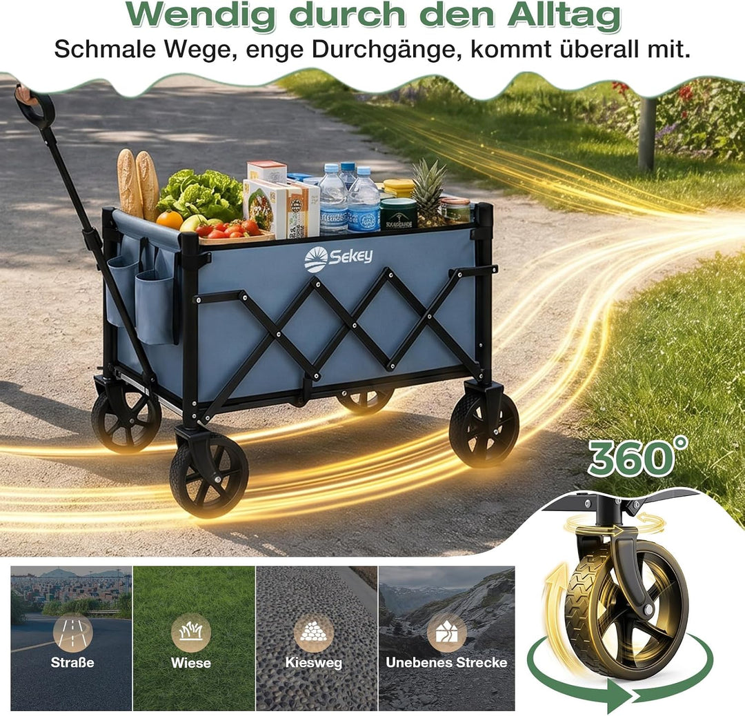 Sekey Bollerwagen Faltbar Mini 4029, Handwagen Klappbar Klein 65L 80KG | Faltbarer Einkaufswagen Cam