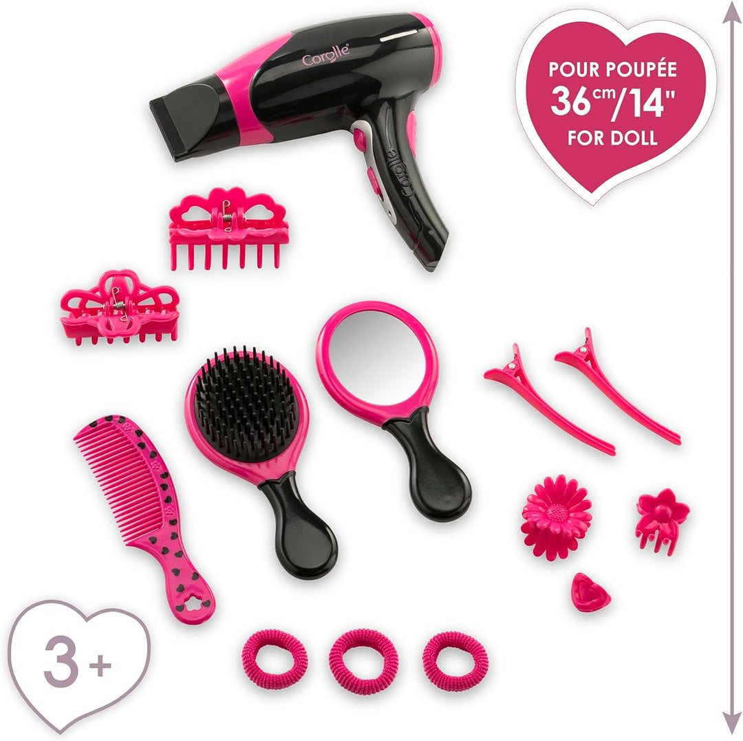 MaCorolle Haarstyling Set, 14 Teile, Stylingzubehör, Fön mit elektrischer Funktion, Bürste, Kamm, Sp