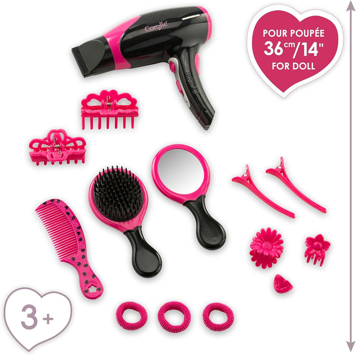 MaCorolle Haarstyling Set, 14 Teile, Stylingzubehör, Fön mit elektrischer Funktion, Bürste, Kamm, Sp