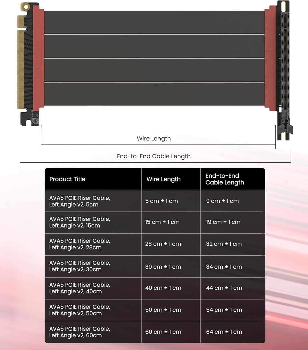 LINKUP - AVA5 PCIE 5.0 Riser-Kabel [40cm (Gesamtlänge 44cm)] RTX5090 RX9070 GPU Bereit | x16 128GB/s