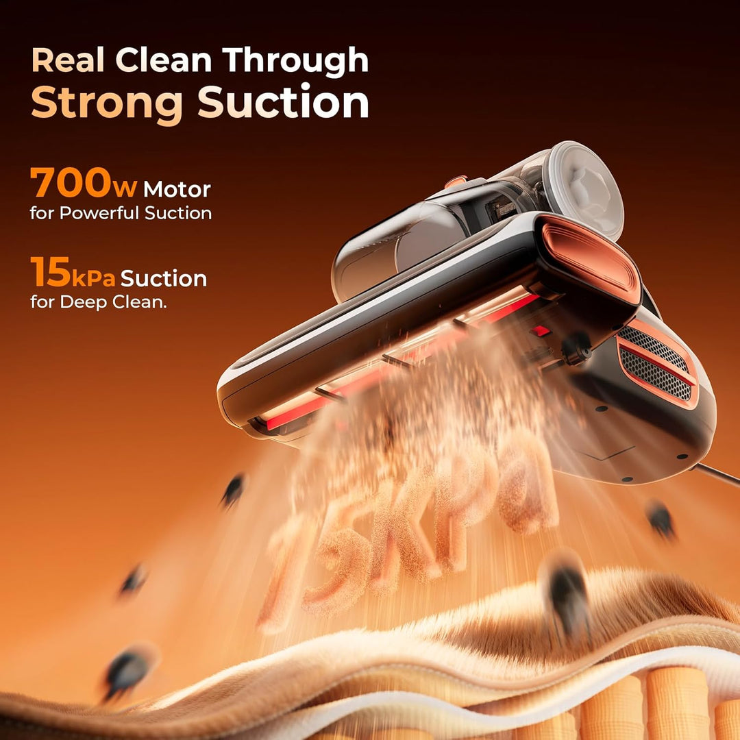 JIGOO T600 Milbensauger für matratzen mit UV-Licht & Vibration, 700W 15kpa Antimilben-Staubsauger en