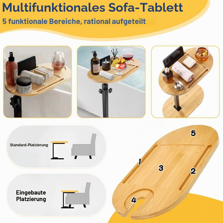 Beistelltisch C Form Höhenverstellbar 40-80cm Kleiner Couchtisch 360°Rotierend Bambus Mobiler Kaffee