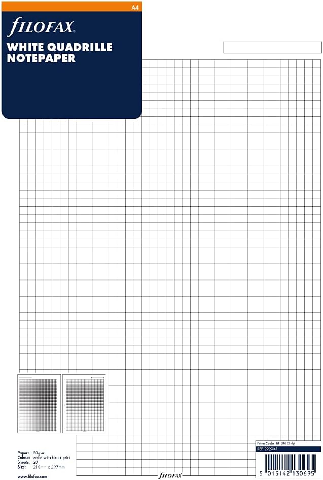 Filofax Metropol Persönlicher Organiser A4 schwarz & 292905 Notizpapier A4, kariert, weiss Bundle mi